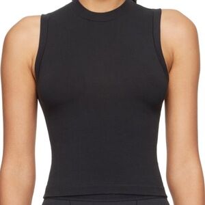Skims Black Cotton Mock Neck Tank Top